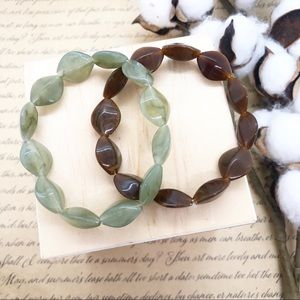 Green & Brown Stretch Beaded Bracelets (Set of two)